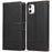 For iPhone 11 Cell Phone Case Lines Imprinted Built-in Mirror Anti-drop Leather Cover with 2 Straps - Black - 1