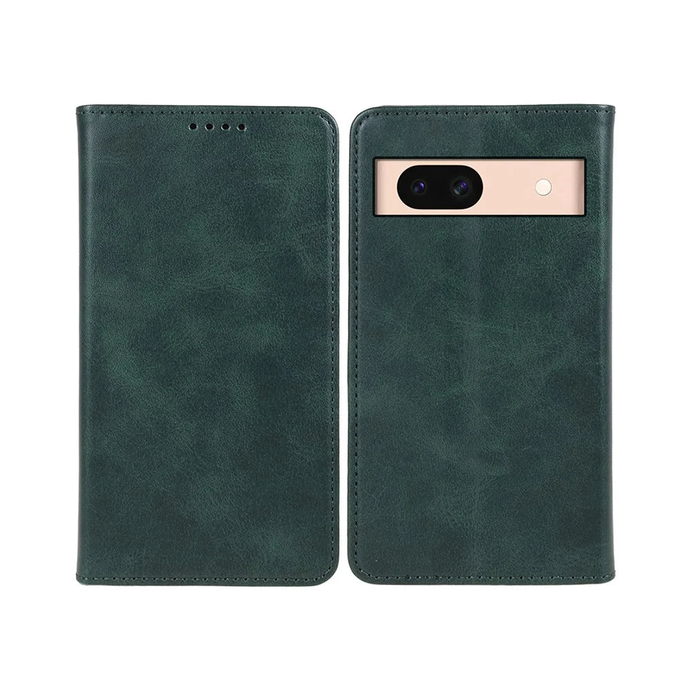 For Google Pixel 8a Case PU Leather Calf Texture Business Style Magnetic Closing Phone Cover - Green - 1