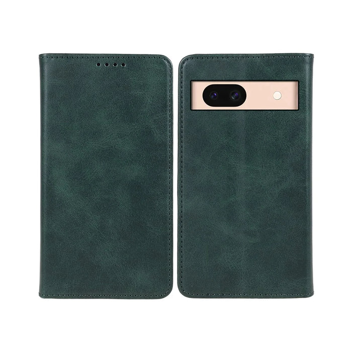 For Google Pixel 8a Case PU Leather Calf Texture Business Style Magnetic Closing Phone Cover - Green - 1