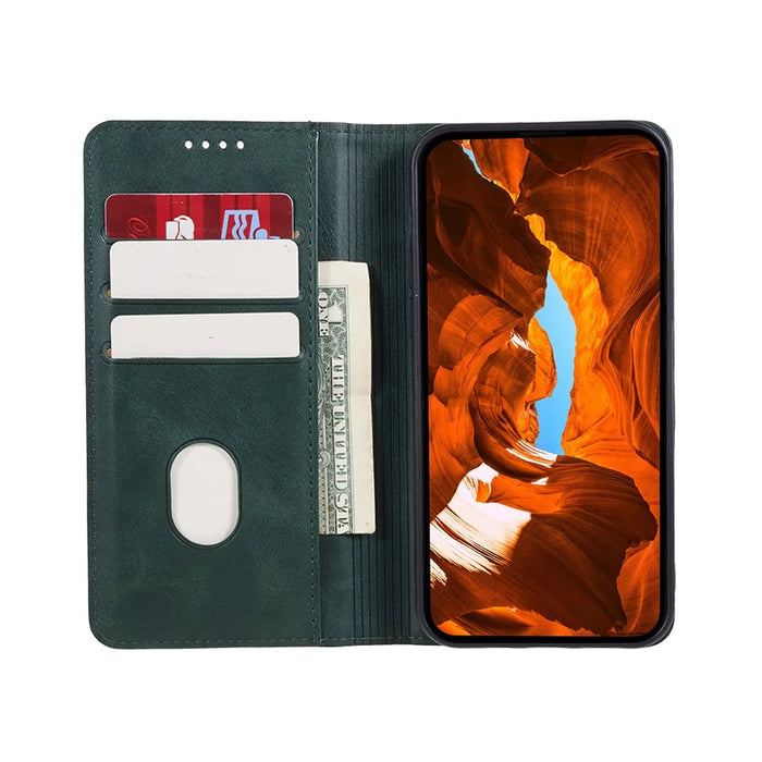 For Google Pixel 8a Case PU Leather Calf Texture Business Style Magnetic Closing Phone Cover - Green - 2