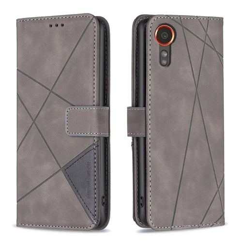 BINFEN COLOR For Samsung Galaxy Xcover7 Phone Cases Wallet Stand Geometry Imprint Leather Cover - Grey - 1