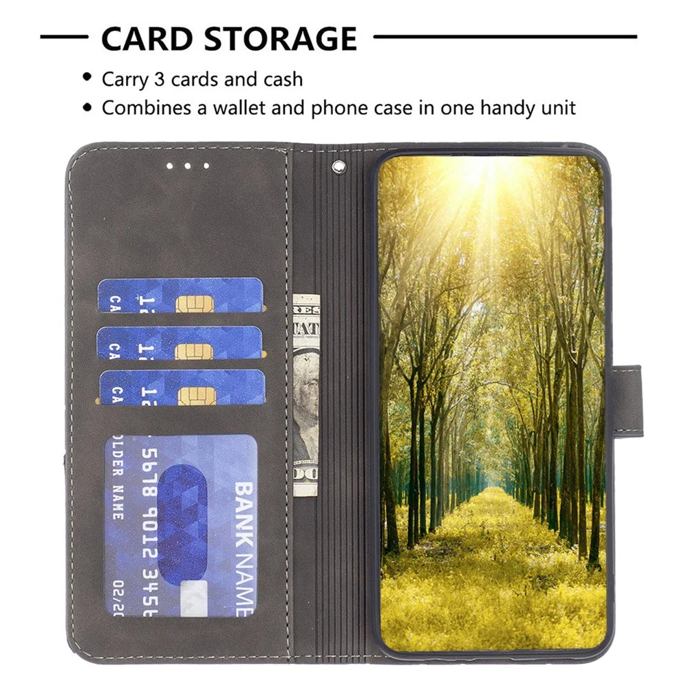 BINFEN COLOR For Samsung Galaxy Xcover7 Phone Cases Wallet Stand Geometry Imprint Leather Cover - Grey - 2