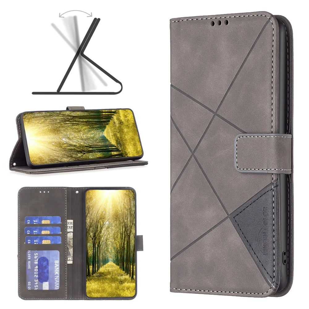 BINFEN COLOR For Samsung Galaxy Xcover7 Phone Cases Wallet Stand Geometry Imprint Leather Cover - Grey - 4