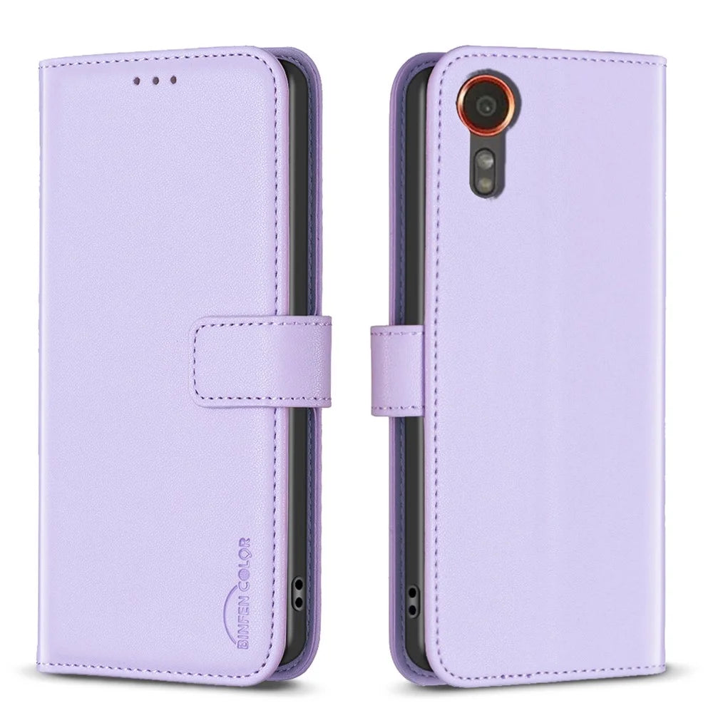 BINFEN COLOR BF17 For Samsung Galaxy Xcover7 Flip Leather Case Wallet Phone Cover - Purple - 1