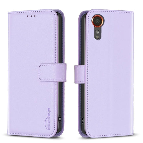 BINFEN COLOR BF17 For Samsung Galaxy Xcover7 Flip Leather Case Wallet Phone Cover - Purple - 1