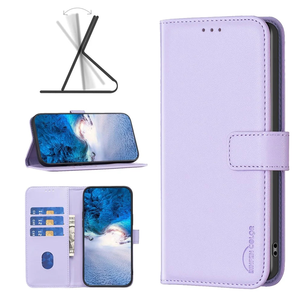 BINFEN COLOR BF17 For Samsung Galaxy Xcover7 Flip Leather Case Wallet Phone Cover - Purple - 4