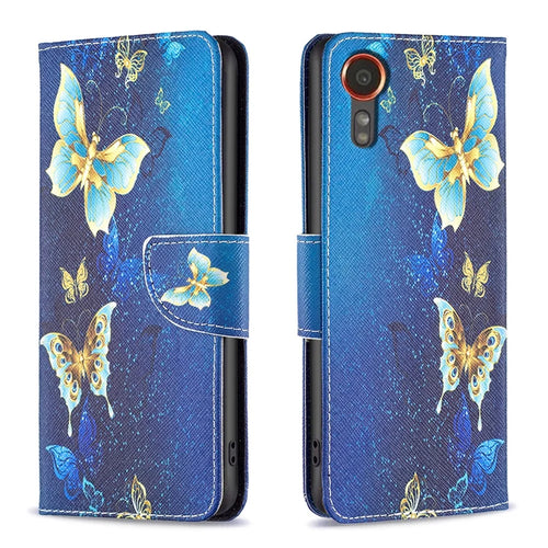 For Samsung Galaxy Xcover7 Wallet Phone Case Folio PU Leather Pattern Cover - Golden Butterflies - 1