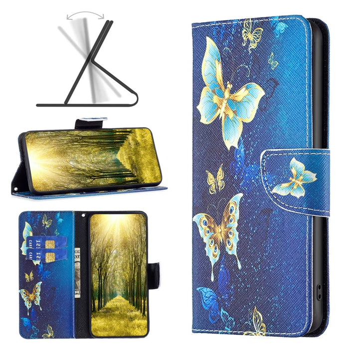For Samsung Galaxy Xcover7 Wallet Phone Case Folio PU Leather Pattern Cover - Golden Butterflies - 4
