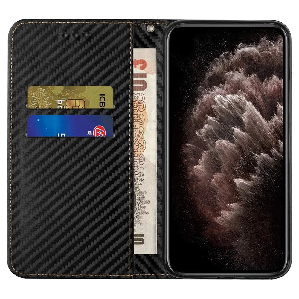 For Samsung Galaxy A35 5G Leather Case Carbon Fiber Texture Phone Stand Cover - Black - 2
