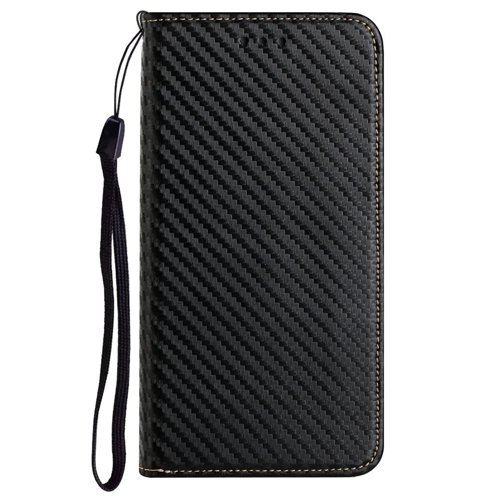 For Samsung Galaxy A35 5G Leather Case Carbon Fiber Texture Phone Stand Cover - Black - 6