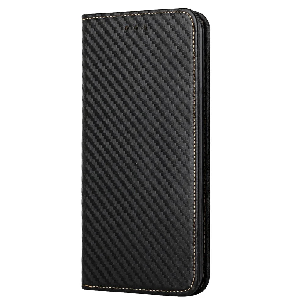For Samsung Galaxy A35 5G Leather Case Carbon Fiber Texture Phone Stand Cover - Black - 7