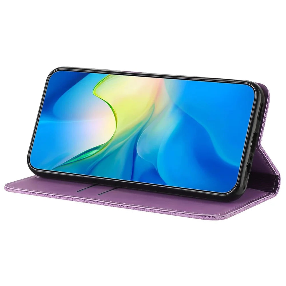 For Samsung Galaxy A55 5G Cell Phone Case Imprinted PU Leather+TPU Wallet Stand Cover - Purple - 3
