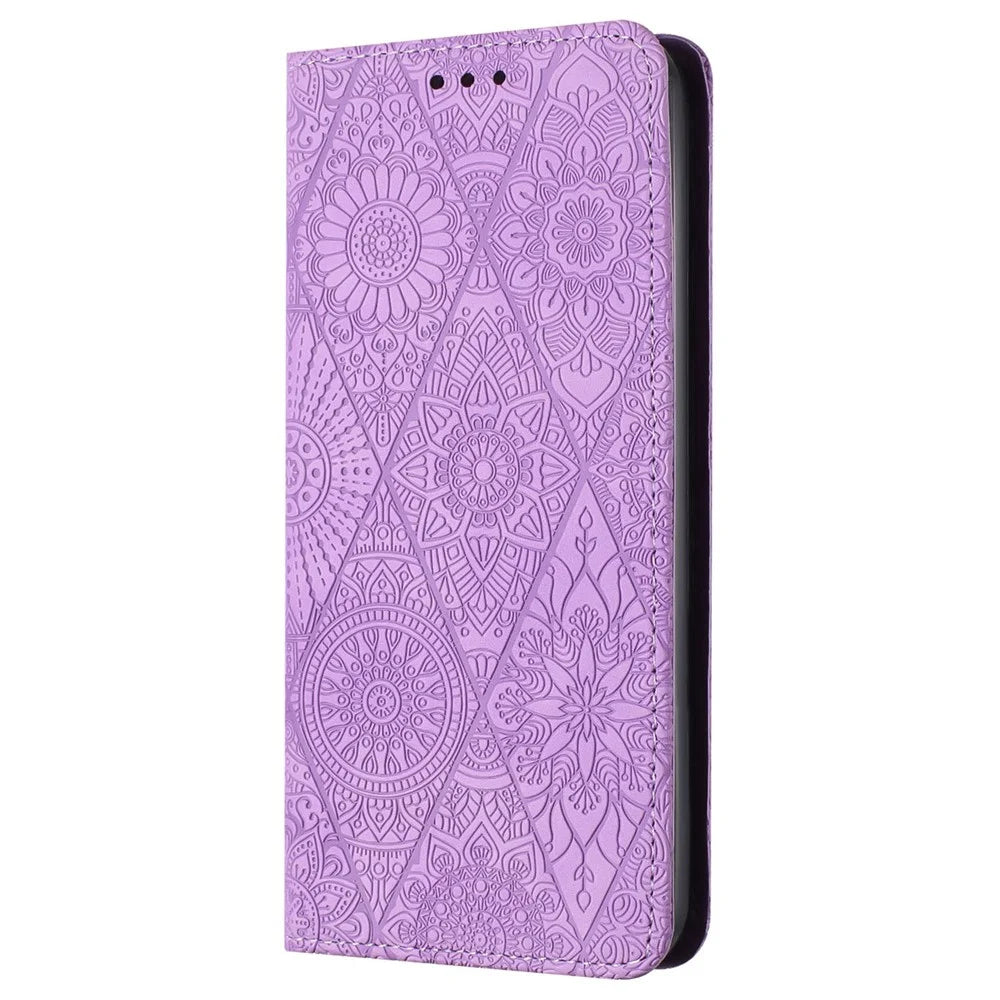 For Samsung Galaxy A55 5G Cell Phone Case Imprinted PU Leather+TPU Wallet Stand Cover - Purple - 6