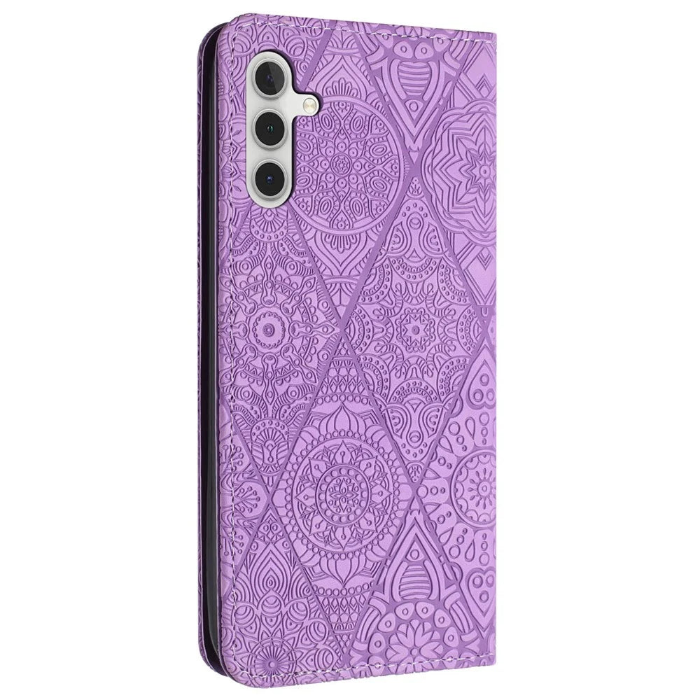 For Samsung Galaxy A55 5G Cell Phone Case Imprinted PU Leather+TPU Wallet Stand Cover - Purple - 7