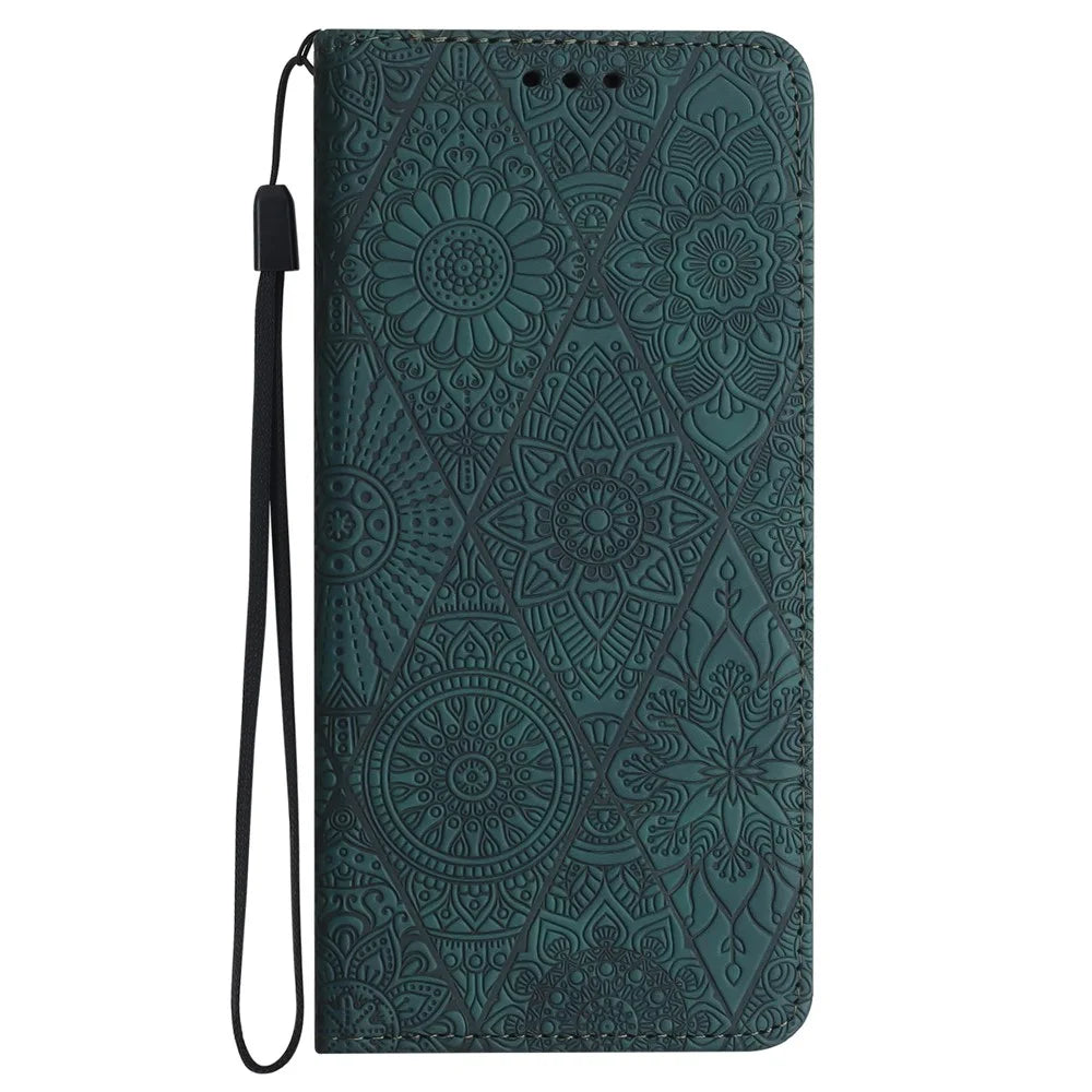 For Samsung Galaxy A35 5G Magnetic Phone Case Imprinted PU Leather Wallet Cover - Blue - 5