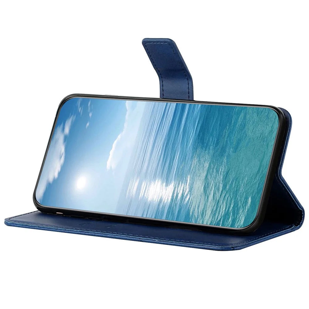 For Samsung Galaxy A35 5G Phone Cover Imprinted Anti-fall Leather Wallet Stand Case - Blue - 3