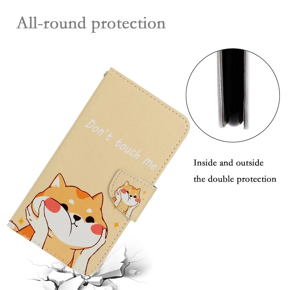 Leather Case for Samsung Galaxy A55 5G Shell Pattern Print Design Wallet Phone Cover - Akita Dog - 5