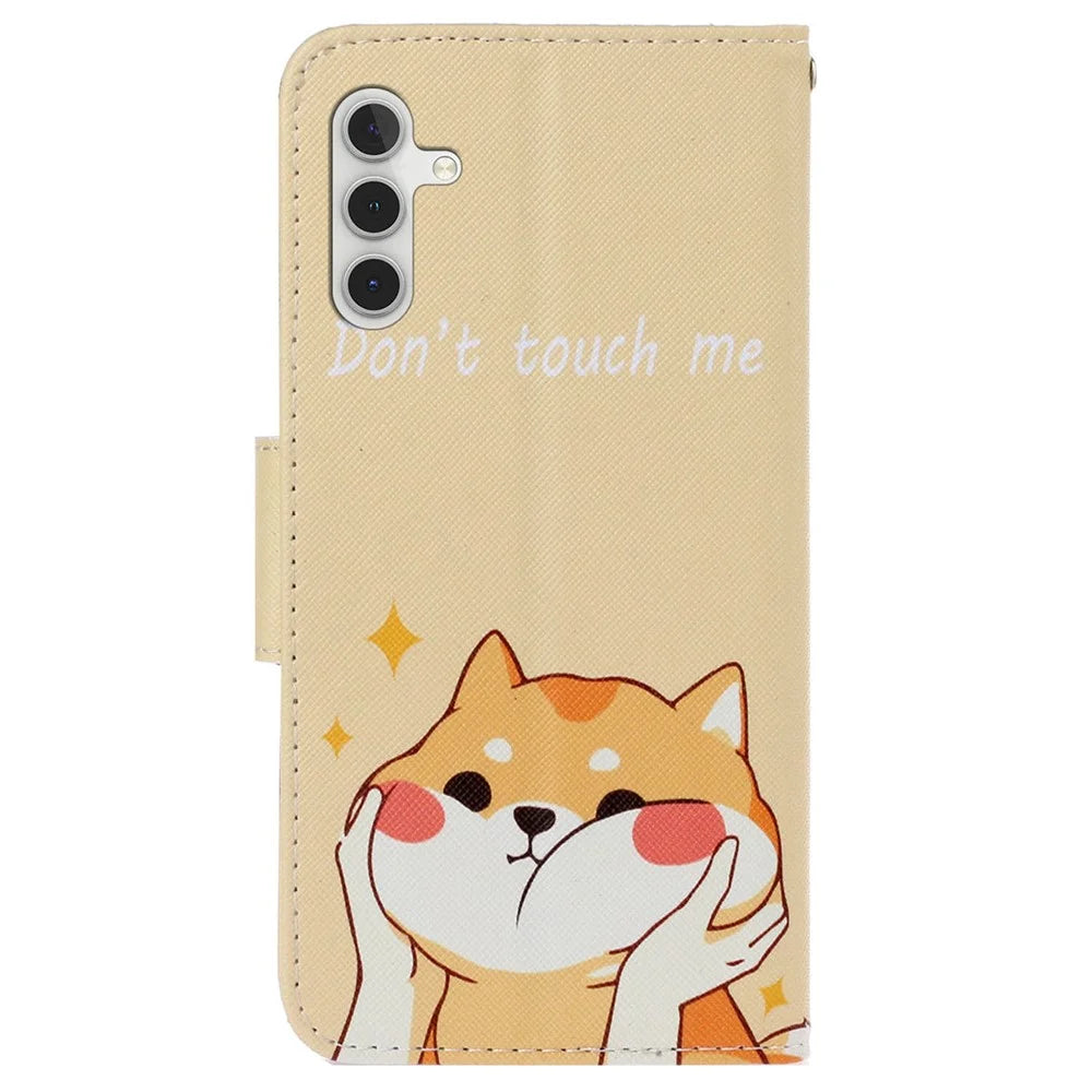 Leather Case for Samsung Galaxy A55 5G Shell Pattern Print Design Wallet Phone Cover - Akita Dog - 7