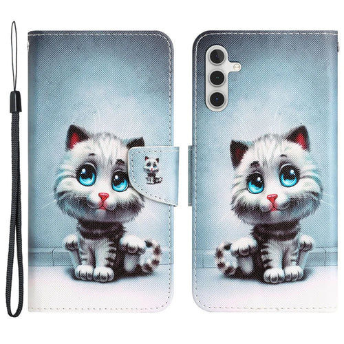 For Samsung Galaxy A55 5G Magnetic Phone Case Pattern Printing Stand Leather Cover - Blue Eyes Cat - 1