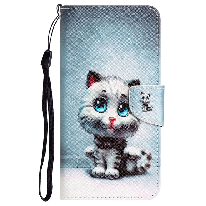For Samsung Galaxy A55 5G Magnetic Phone Case Pattern Printing Stand Leather Cover - Blue Eyes Cat - 6
