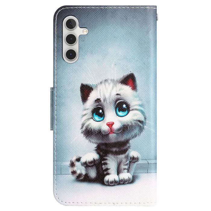 For Samsung Galaxy A55 5G Magnetic Phone Case Pattern Printing Stand Leather Cover - Blue Eyes Cat - 7