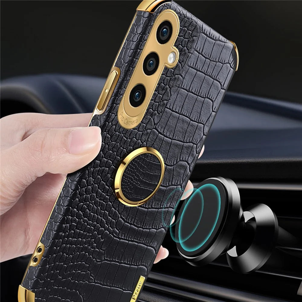 For Samsung Galaxy S24 Case Crocodile Texture Electroplated Leather+TPU Phone Cover with Kickstand - Green - 4