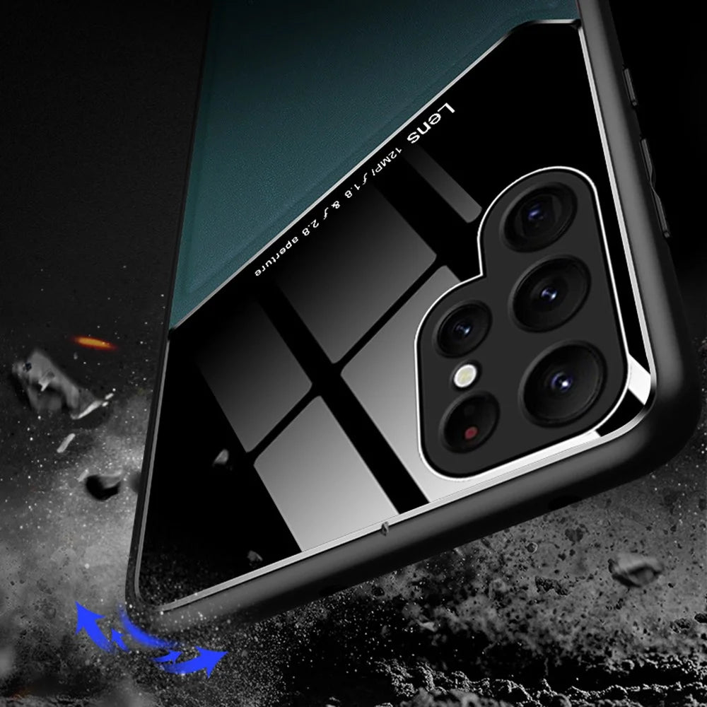 For Samsung Galaxy S24 Ultra Case Magnetic Car Mount Back Guard PU+TPU+PC Cover - Orange - 7
