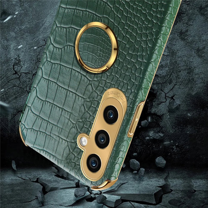For Samsung Galaxy A05s 4G Cell Phone Case 6D Electroplating Ring Kickstand Leather+TPU Cover - Black - 7