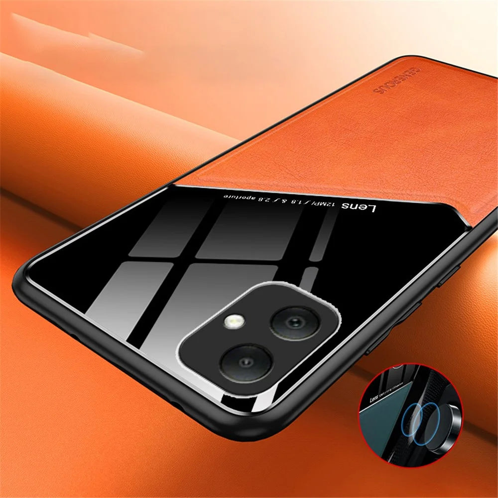 For Samsung Galaxy A05 4G Case PU+TPU+PC Magnetic Car Mount Phone Cover - Orange - 2