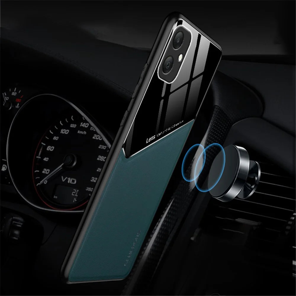For Samsung Galaxy A05 4G Case PU+TPU+PC Magnetic Car Mount Phone Cover - Orange - 5