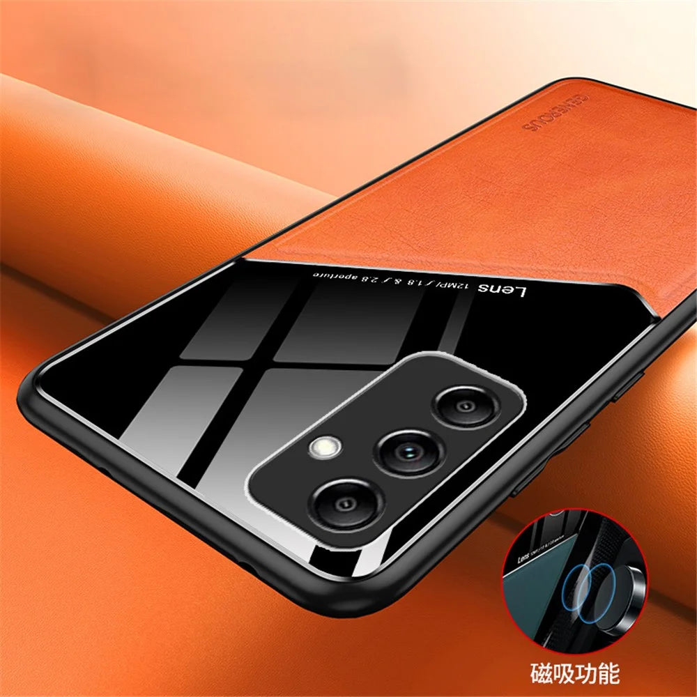 For Samsung Galaxy A35 5G Cell Phone Case Magnetic Car Mount PU+TPU+PC Drop-proof Cover - Orange - 2