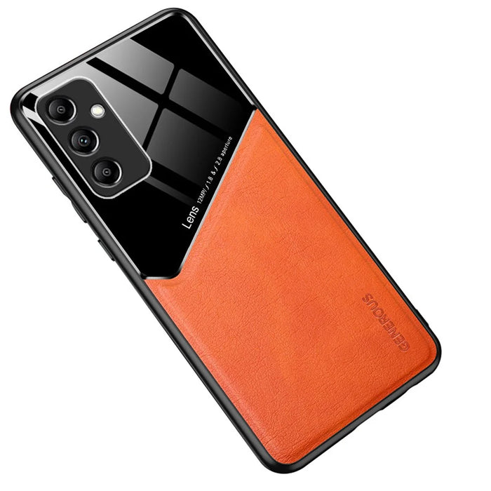 For Samsung Galaxy A15 4G / 5G Case Magnetic Car Mount PU+TPU+PC Mobile Phone Cover - Orange - 1