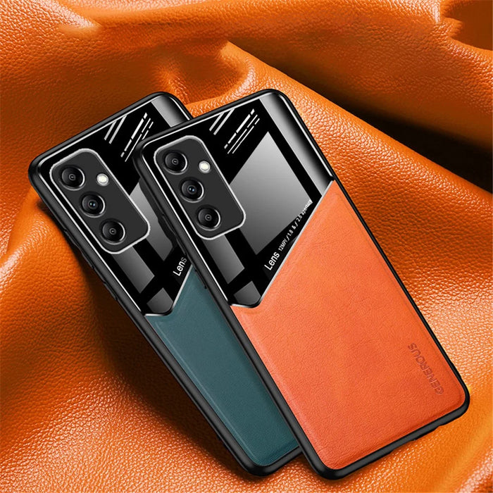 For Samsung Galaxy A15 4G / 5G Case Magnetic Car Mount PU+TPU+PC Mobile Phone Cover - Orange - 7