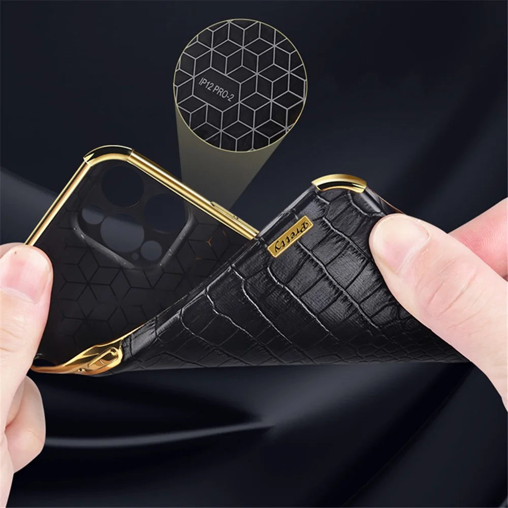 For Samsung Galaxy S23 Ultra Cell Phone Case Electroplating Crocodile Texture Back Cover - Black - 3