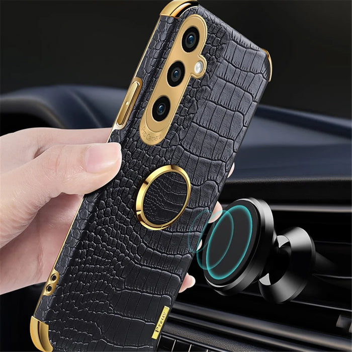 For Samsung Galaxy A15 4G / 5G Case Crocodile Texture Electroplated Phone Cover with Kickstand - Black - 3