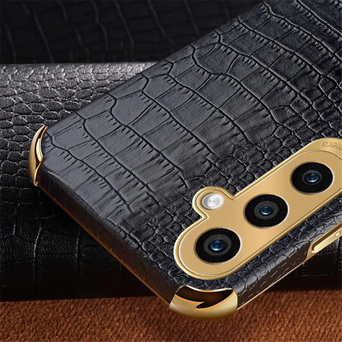 For Samsung Galaxy A15 4G / 5G Case Crocodile Texture Electroplated Phone Cover with Kickstand - Black - 5