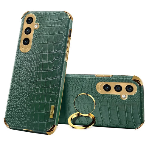 For Samsung Galaxy A35 5G Kickstand Case Electroplated Crocodile Texture Phone Cover - Green - 1