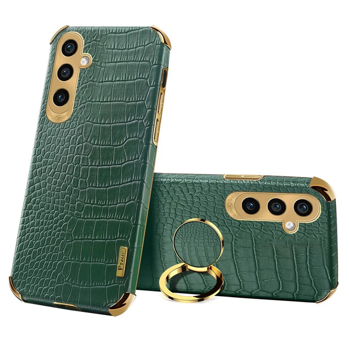 For Samsung Galaxy A35 5G Kickstand Case Electroplated Crocodile Texture Phone Cover - Green - 1