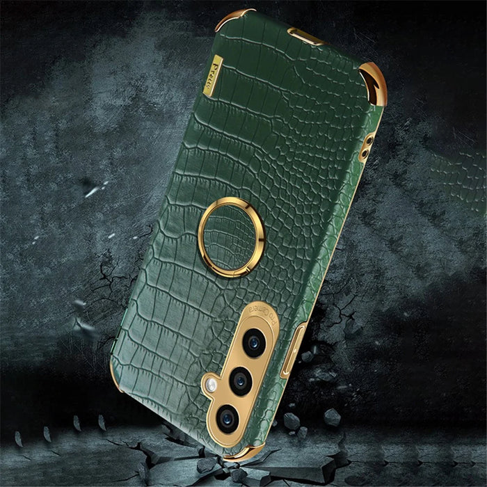 For Samsung Galaxy A35 5G Kickstand Case Electroplated Crocodile Texture Phone Cover - Green - 2