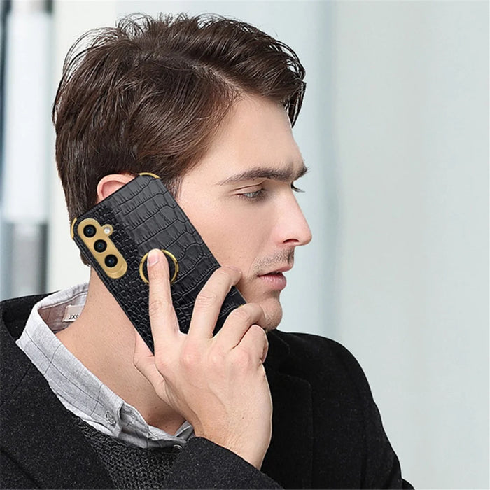 For Samsung Galaxy A35 5G Kickstand Case Electroplated Crocodile Texture Phone Cover - Green - 5