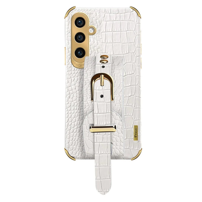 Phone Case for Samsung Galaxy A35 5G Crocodile Texture Wristband Electroplating Cover - White - 1