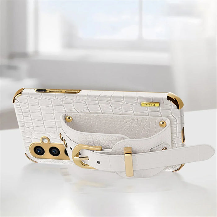 Phone Case for Samsung Galaxy A35 5G Crocodile Texture Wristband Electroplating Cover - White - 2