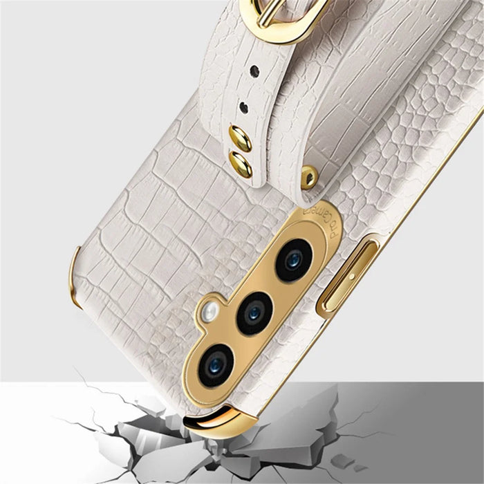 Phone Case for Samsung Galaxy A35 5G Crocodile Texture Wristband Electroplating Cover - White - 5