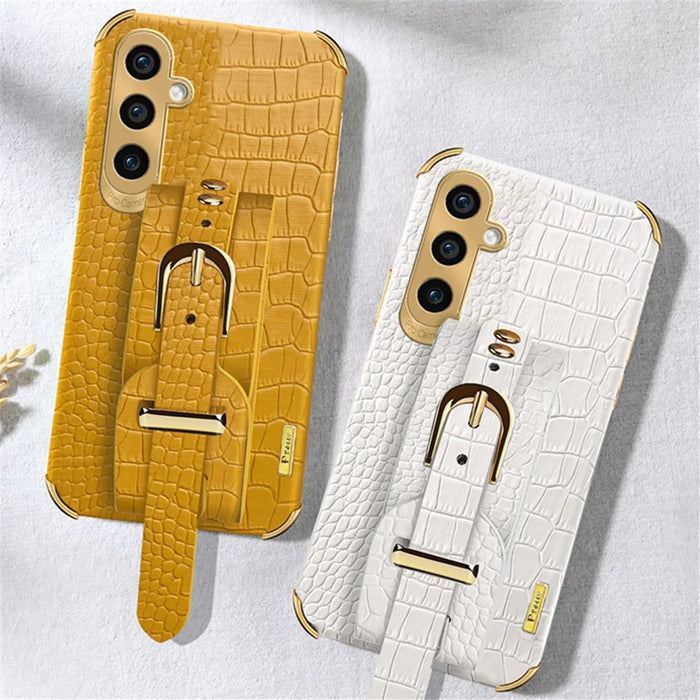 Phone Case for Samsung Galaxy A35 5G Crocodile Texture Wristband Electroplating Cover - White - 6