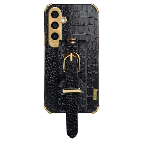 Phone Case for Samsung Galaxy A25 5G (Global) (161.0 x 76.5 x 8.3mm) Crocodile Texture Cover with Wristband Design - Black - 1