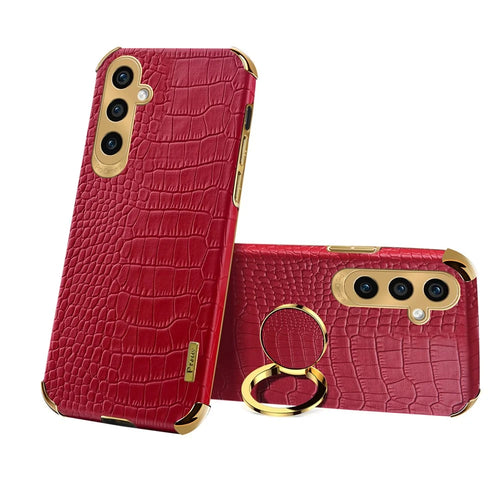 For Samsung Galaxy A25 5G (Global) (161.0 x 76.5 x 8.3mm) Case Electroplated Crocodile Texture Shockproof Phone Cover with Kickstand - Red - 1