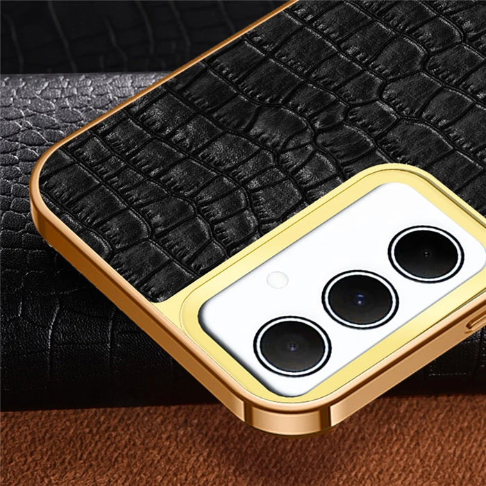 For Samsung Galaxy A35 5G Case 6D Electroplating Smart Phone Crocodile Texture Cover - Green - 3