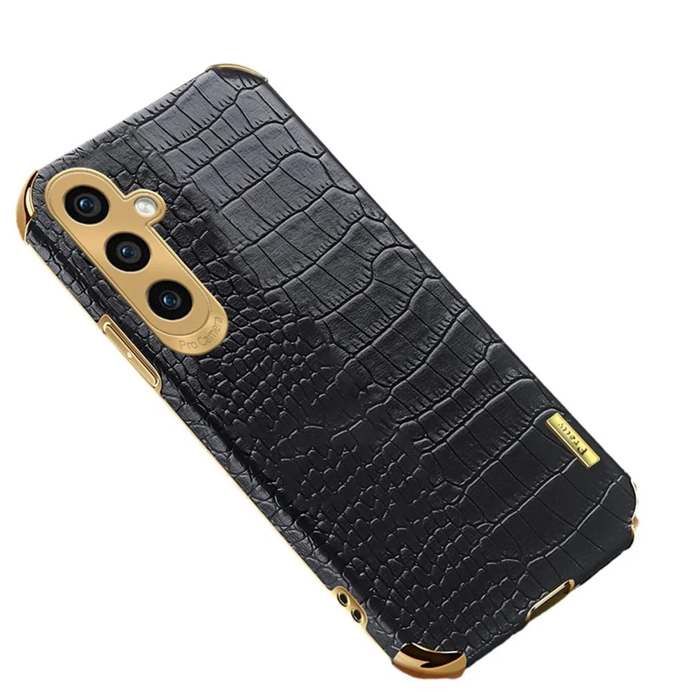 For Samsung Galaxy A25 5G (Global) (161.0 x 76.5 x 8.3mm) Cell Phone Case Crocodile Texture Electroplating Cover - Black - 1