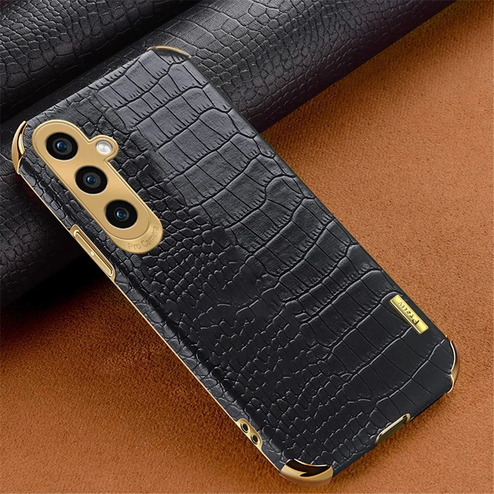For Samsung Galaxy A25 5G (Global) (161.0 x 76.5 x 8.3mm) Cell Phone Case Crocodile Texture Electroplating Cover - Black - 2