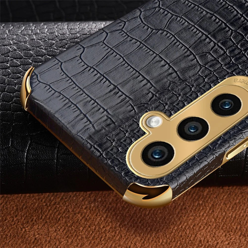 For Samsung Galaxy A25 5G (Global) (161.0 x 76.5 x 8.3mm) Cell Phone Case Crocodile Texture Electroplating Cover - Black - 3